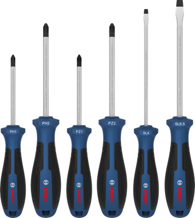 Set obeng Bosch PH/PZ/SL, gagang krom vanadium.